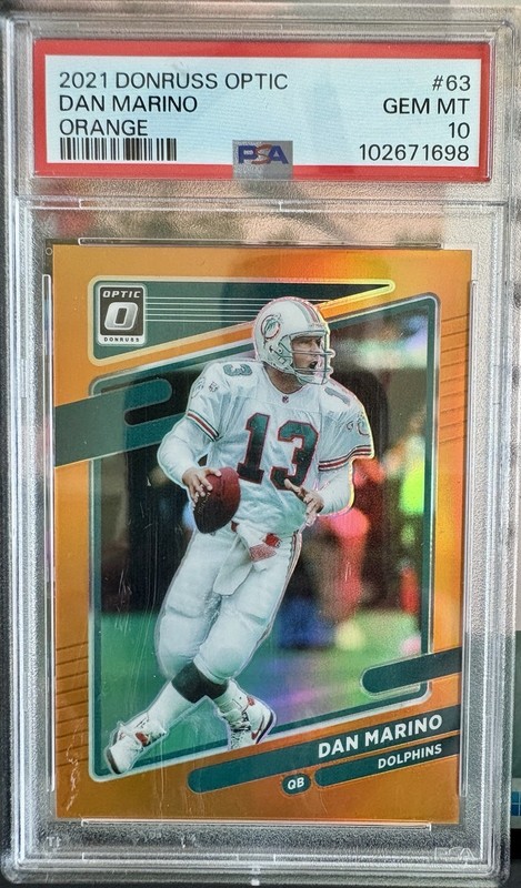 DAN MARINO 2021 DONRUSS OPTIC #63 ORANGE PRIZM PARALLEL #/199 PSA 10 Color Match