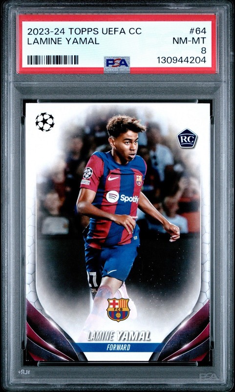 2023-24 TOPPS UEFA CLUB COMPETITIONS 64 LAMINE YAMAL PSA 8 Rookie RC