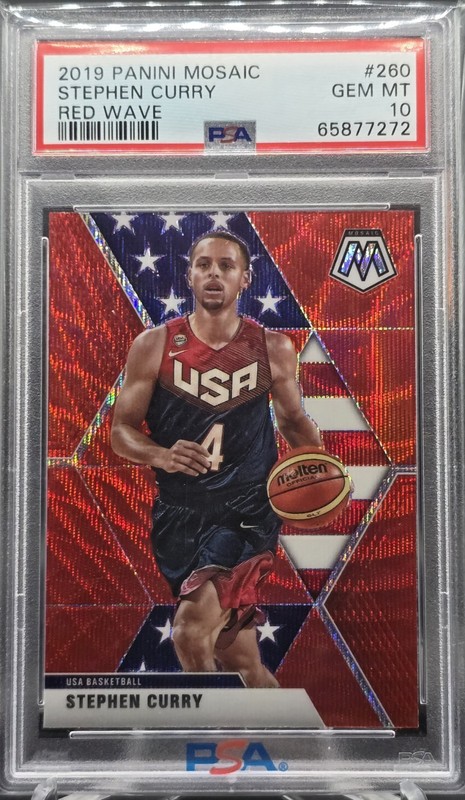 2019-20 Panini Mosaic Stephen Curry #260 Red Wave Prizm PSA 10 USA Basketball