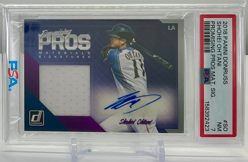 SHOHEI OHTANI 2018PANINI DONRUSS PROMISING PROS MATERIALS SIG-AUTO #PSA7!POP2!RC