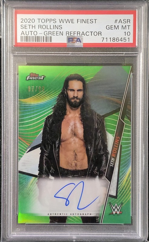 WWE SETH ROLLINS AUTO 2020 TOPPS FINEST Green Refractor /99 - PSA 10- Only 2! 🟢