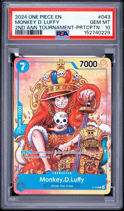Monkey D Luffy 2nd Anniversary Stamped Promo P-043 PSA 10 One Piece TCG