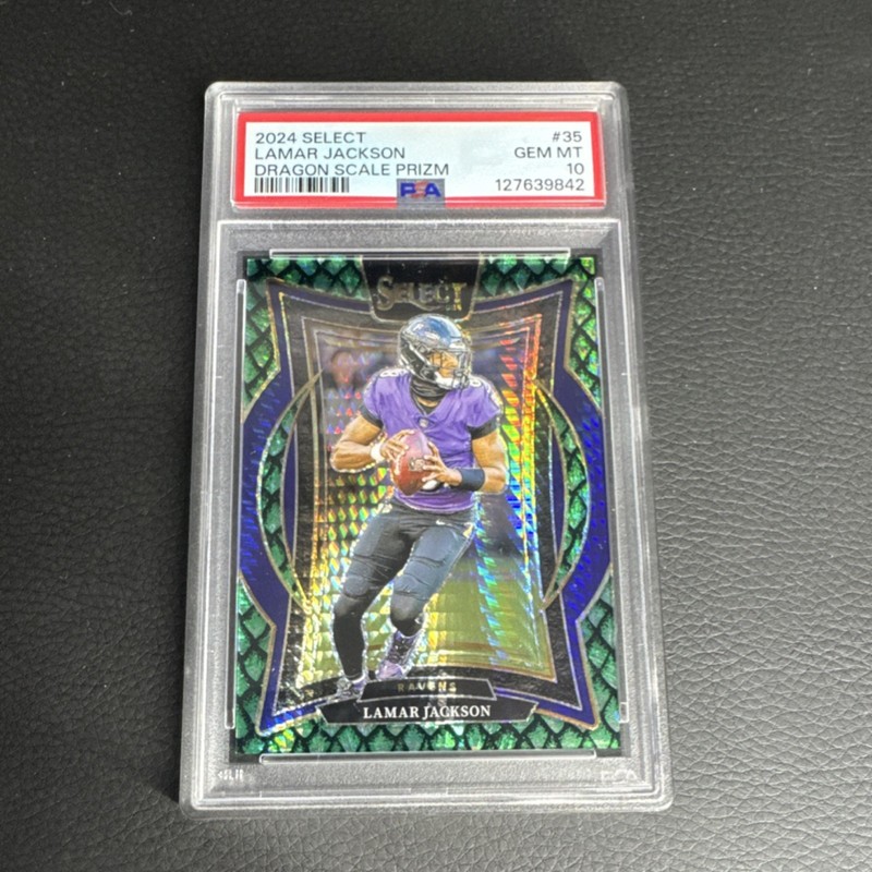2024 Panini Select Concourse Lamar Jackson #35 Dragon Scale Prizm PSA 10  /81