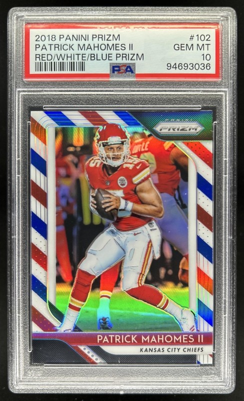 2018 Panini Prizm Patrick Mahomes II Red White and Blue #102 Chiefs PSA 10