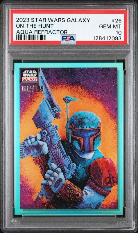 PSA 10 2023 Chrome Star Wars Galaxy AQUA REFRACTOR On the Hunt 26 BOBA FETT /199