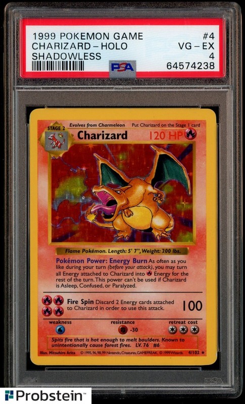 1999 Pokemon Game #4 Charizard Holo Shadowless PSA 4 VG-EX