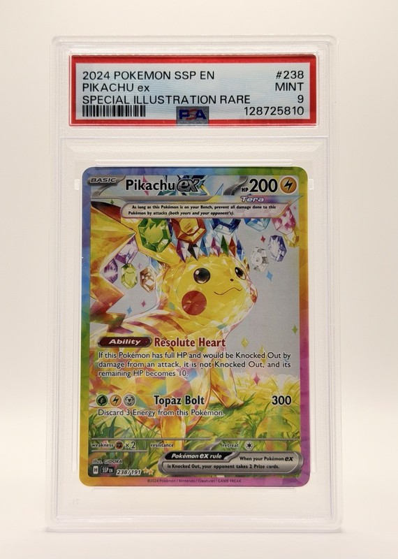 Pokemon TCG Pikachu ex 238/191 Sv08 Surging Sparks SIR Holo English PSA 9