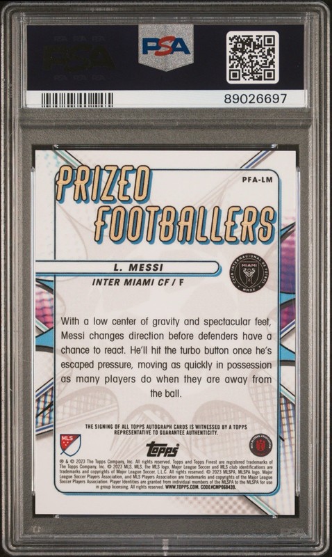 2023 Lionel Messi Topps Prized Footballer On Card Auto 25/25 PSA 9 Only 1 Higher view 2