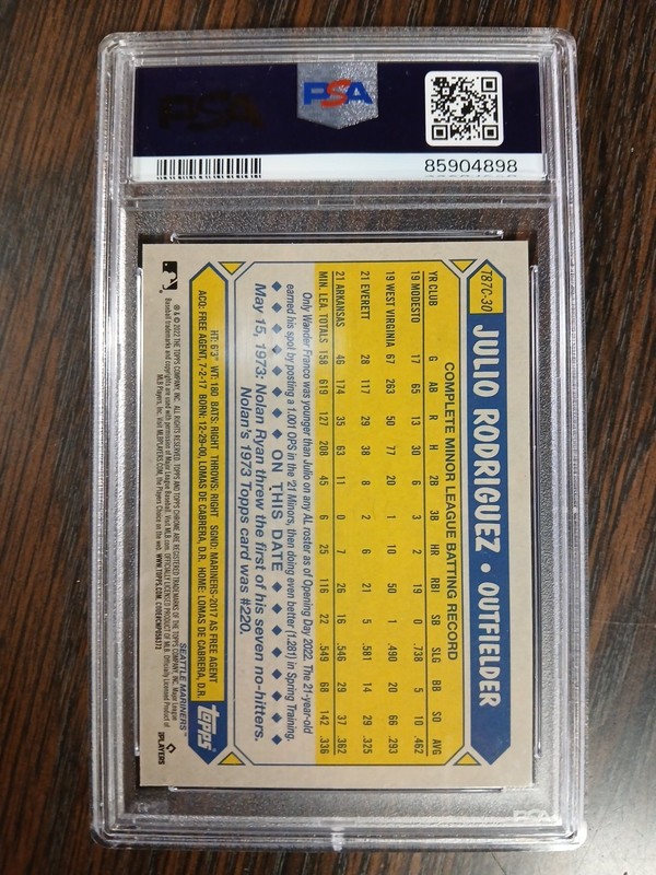 2022 Topps Silver Pack Update Julio Rodriguez RC PSA 9 Seattle Mariners #T87C-30 view 2
