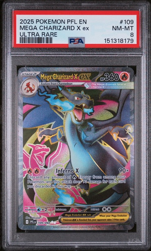 2025 POKEMON PFL EN-PHANTASMAL FLAMES ULTRA RARE #109 MEGA CHARIZARD X EX PSA 8