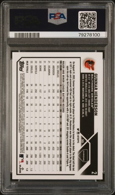 2023 Topps Chrome #2 Gunnar Henderson Rookie RC Negative Refractor PSA 9 view 2