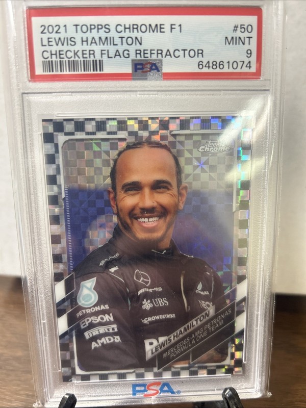 2021 Topps Chrome Formula 1 F1 Lewis Hamilton Checker Flag Refractor PSA 9