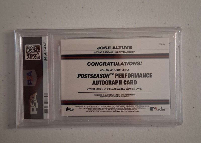 2022 Topps Baseball Post Season Performance Jose Altuve AUTO 1/1 Astros PSA 8 view 2