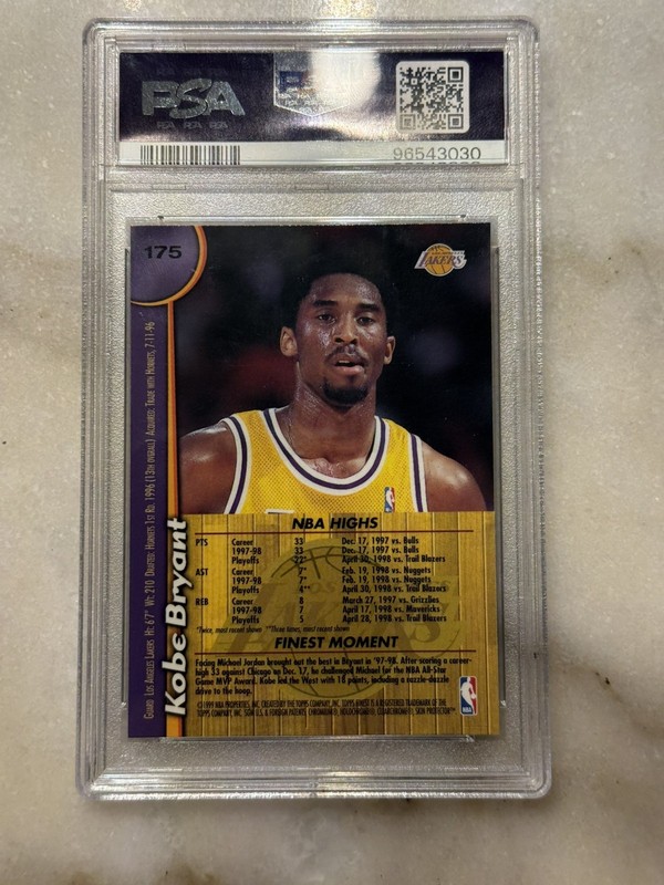 1998-99 Topps Finest w/ Coating Kobe Bryant PSA 8 #175