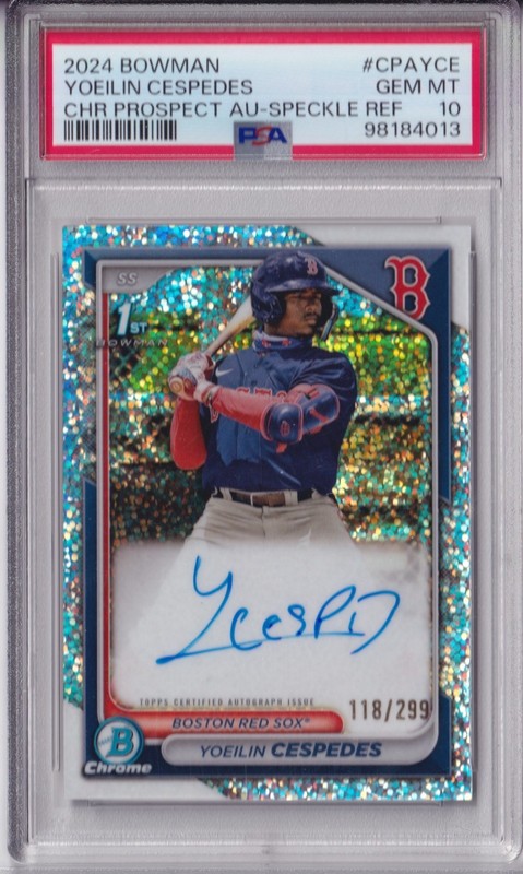 2024 Bowman Chrome Yoeilin Cespedes Speckle Refractor Autograph /299 PSA 10 Auto