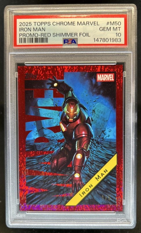 2025 Topps Chrome Marvel Iron Man Red Shimmer Foil Promo #/5 #M-50 PSA 10