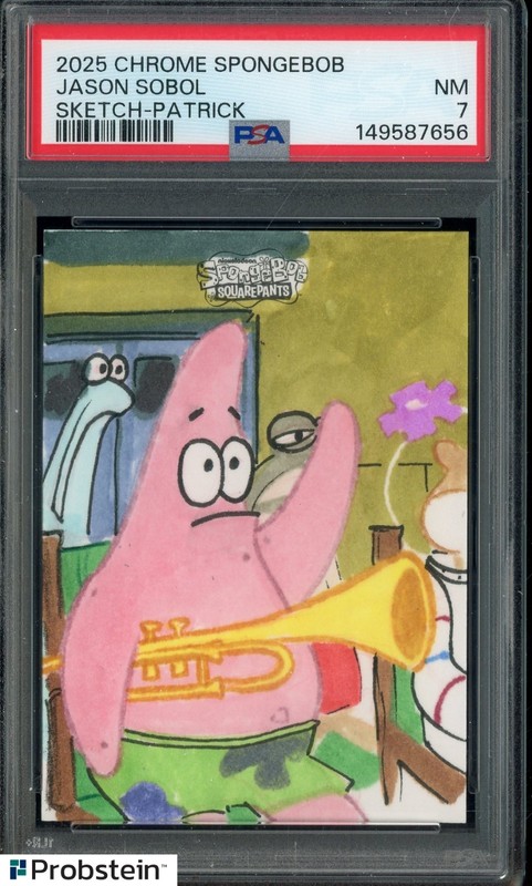 2025 Topps Chrome SpongeBob Sketch Patrick Jason Sobol Artist AUTO 1/1 PSA 7
