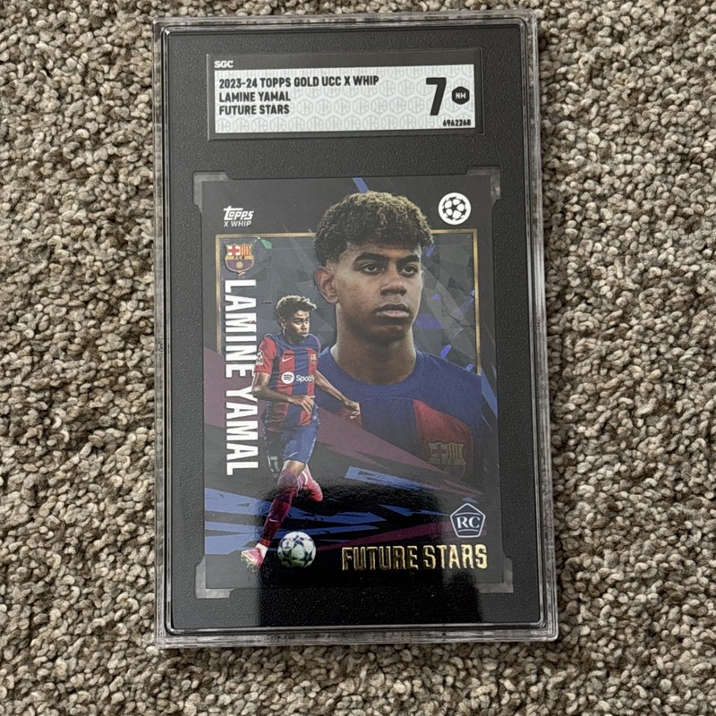 Lamine Yamal 2023-24 Topps Gold X Whip Future Stars Cracked Ice Rookie - SGC 7
