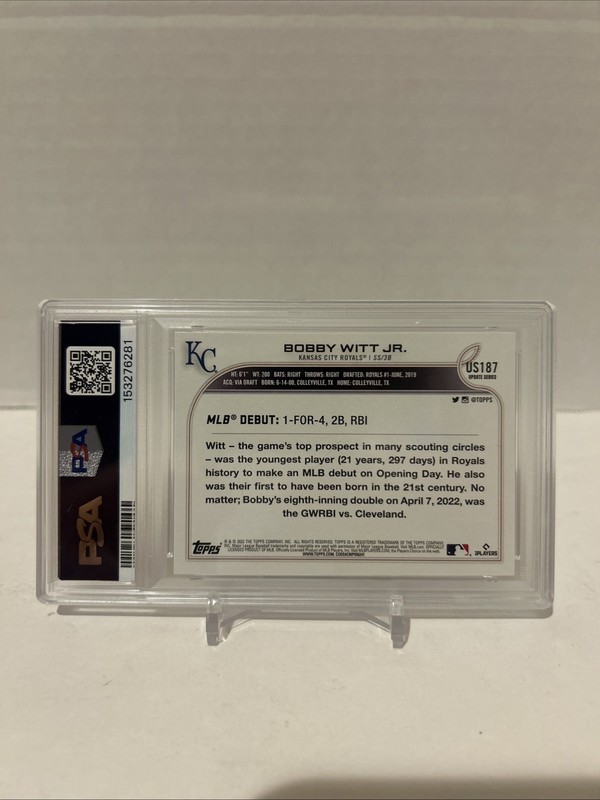 2022 Topps Update Bobby Witt Jr. RC Royal Blue Rookie #US187 Royals PSA 8 view 2