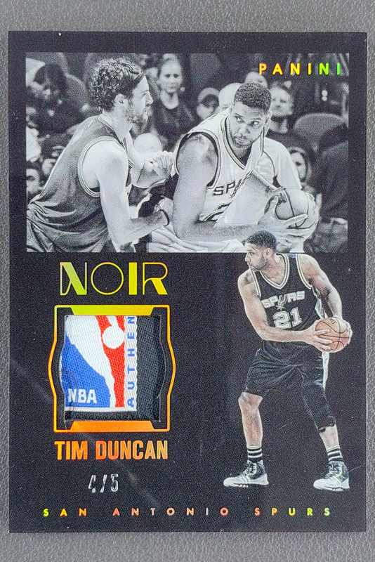 2015-16 Panini Noir Tim Duncan Acetate Noir Prime Tag Logoman Patch /5 Spurs