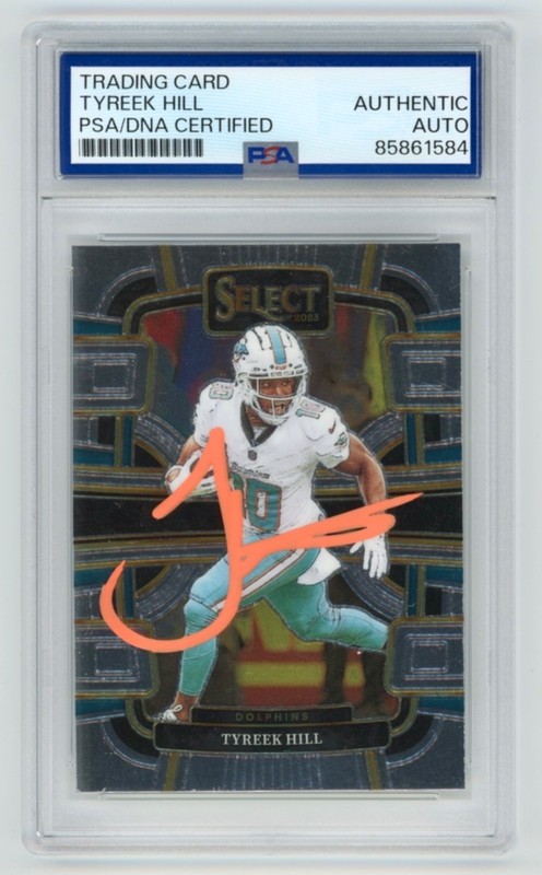 TYREEK HILL Signed 2023 Panini Select Miami Dolphins Football Card PSA Auto
