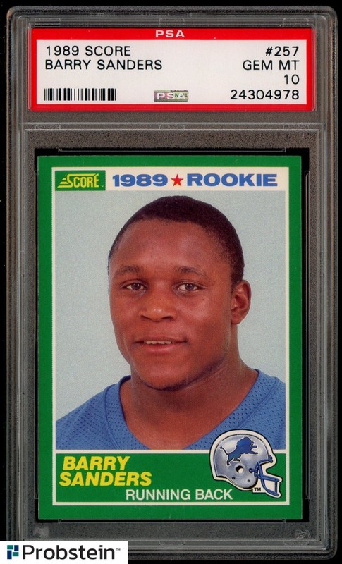 1989 Score Football #257 Barry Sanders Lions RC Rookie HOF PSA 10 GEM MINT