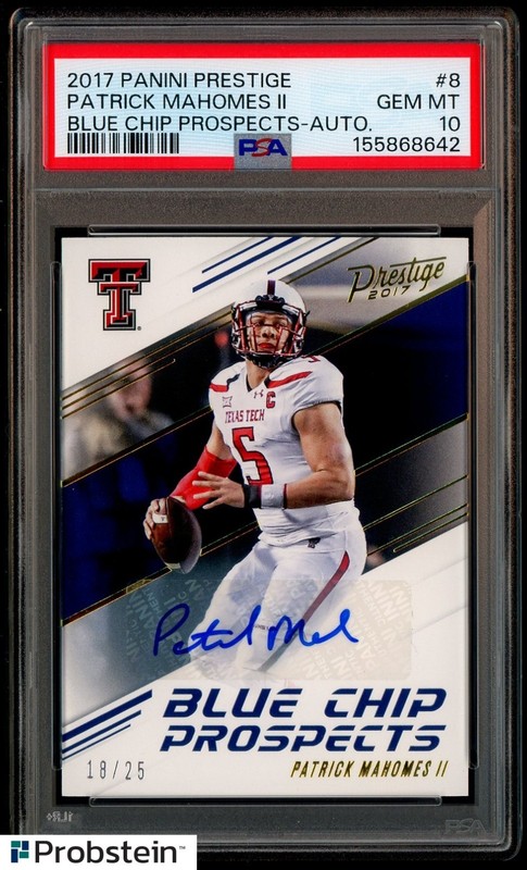 2017 Prestige Blue Chip Prospects Patrick Mahomes II RC Rookie AUTO 18/25 PSA 10