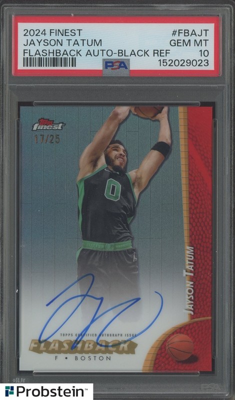 2024 Topps Finest Flashback Black Refractor Jayson Tatum AUTO 17/25 PSA 10