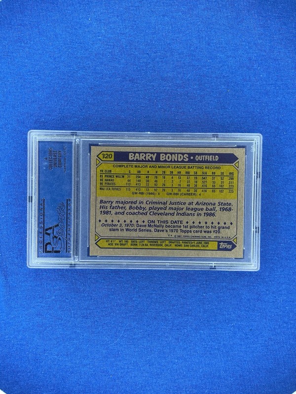 1987 Topps #320 Barry Bonds Rookie Card PSA 8 NM-MINT Pirates view 2