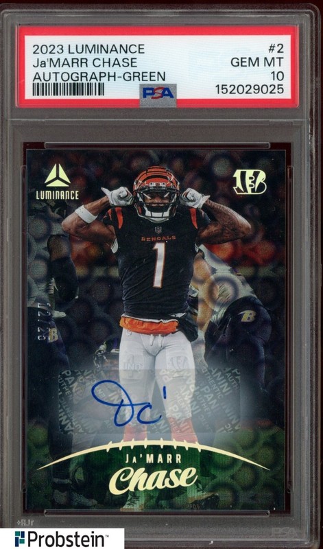 2023 Panini Luminance Green #2 Ja'Marr Chase Bengals AUTO 12/25 PSA 10 GEM MINT
