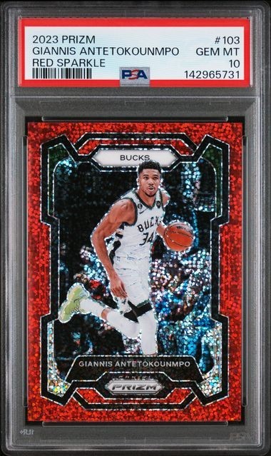 2023-24 Panini Prizm Giannis Antetokounmpo RED SPARKLE - PSA 10