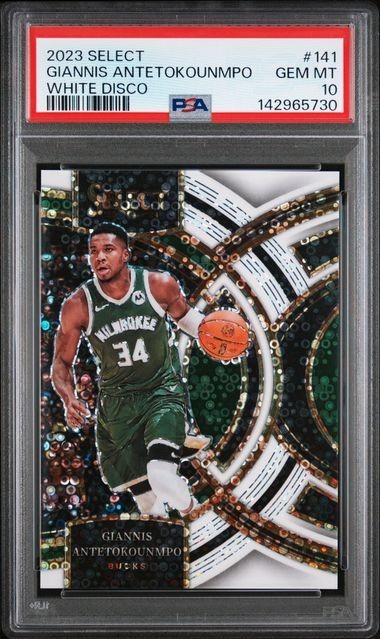 2023-24 PANINI SELECT PREMIERE 141 GIANNIS ANTETOKOUNMPO WHITE DISCO /75 PSA 10