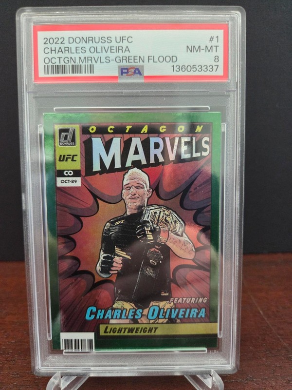 2022 DONRUSS UFC OCTAGON MARVELS GREEN FLOOD CHARLES OLIVEIRA CARD  PSA 8