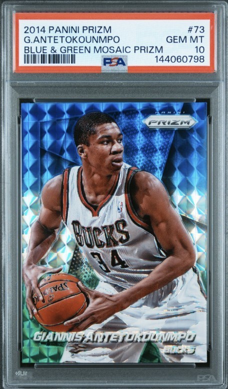2014 Panini Prizm Blue & Green Mosaic Giannis Antetokounmpo PSA 10 POP 102 RARE