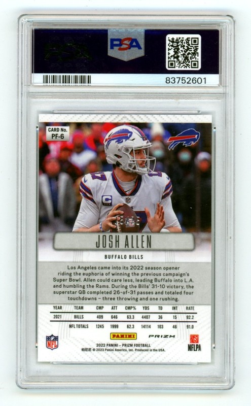 Josh Allen 2022 Panini Prizm #PF6 Flashback Mojo Silver Prizm #15/25 PSA 10 view 2