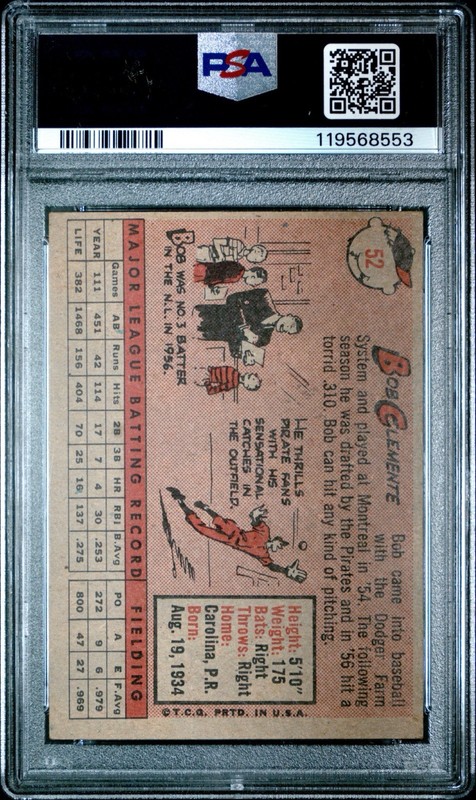 1958 Topps Roberto Clemente #52 PSA 4 SHARP GREAT COLOR/EYE APPEAL view 2