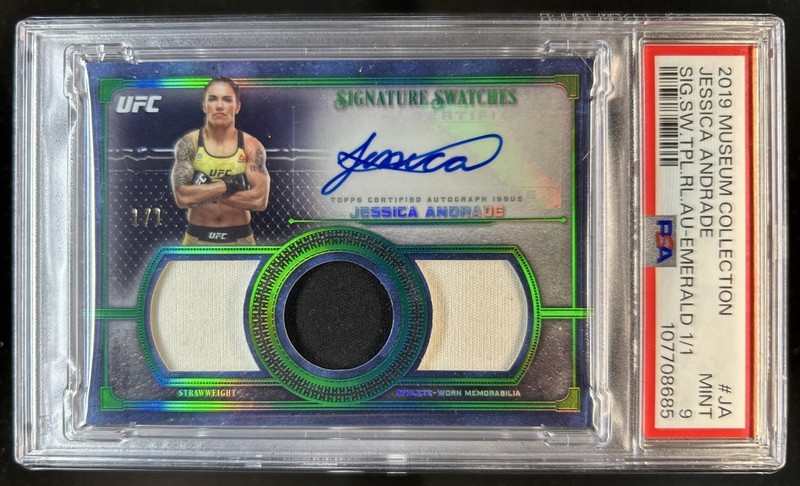 2019 Topps UFC Museum Jessica Andrade Athlete Relic Auto Emerald #1/1 PSA 9