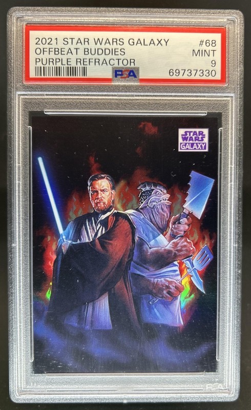 2021 Topps Chrome Star Wars Galaxy Offbeat Buddies Purple Refractor #/25 PSA 9