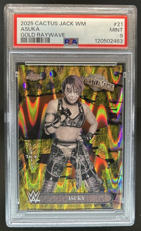 2025 Topps Chrome WWE x Cactus Jack Asuka Raywave Gold Refractor #/50 PSA 9