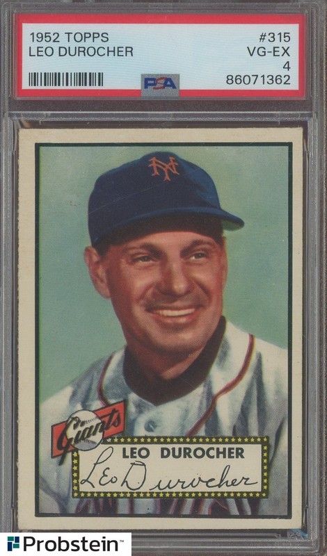 1952 Topps Tough High #315 Leo Durocher New York Giants HOF PSA 4