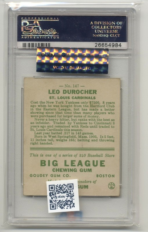 1933 Goudey #147 Leo Durocher RC - PSA 6.5 - CARDINALS HOF cent rookie FREE SHIP view 2