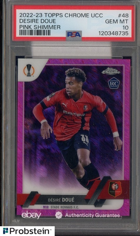 2022-23 Topps Chrome UCC Pink Shimmer Refractor #48 Desire Doue RC /250 PSA 10