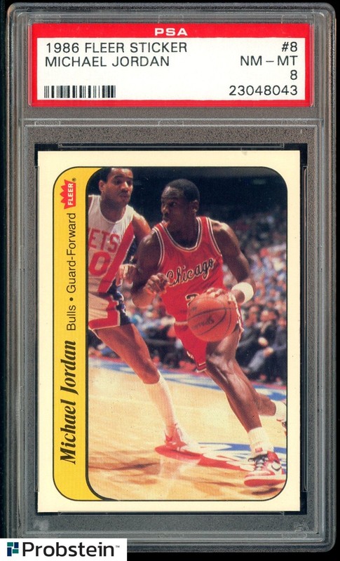 1986-87 Fleer Sticker Basketball #8 Michael Jordan RC Rookie HOF PSA 8 NM-MT
