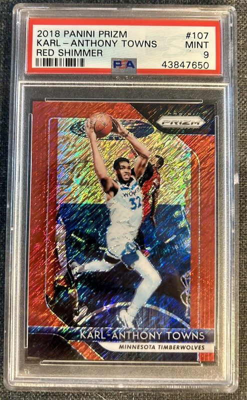 2018 Panini Prizm Karl-Anthony Towns Red Shimmer Prizm /7 PSA 9 FOTL 1/1 Pop 2