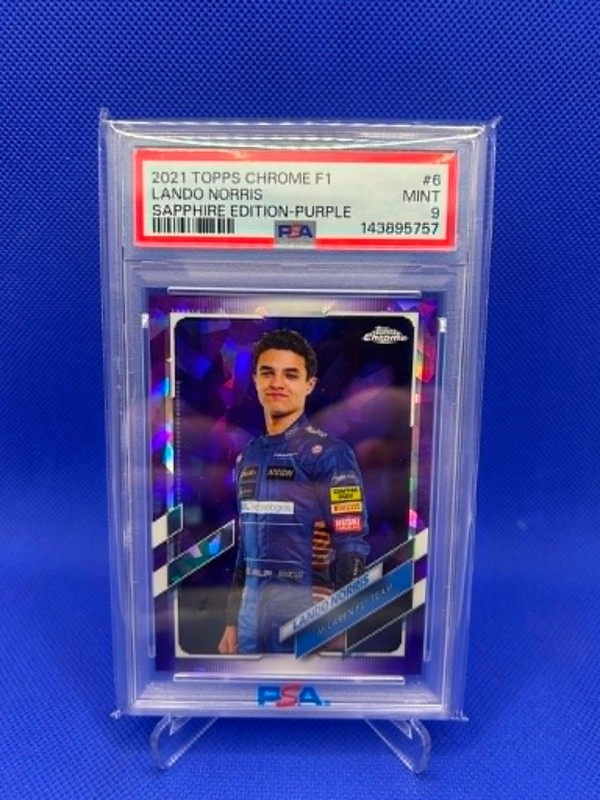 2021 Topps Chrome F1 Sapphire Lando Norris #6 Purple 07/10 PSA 9
