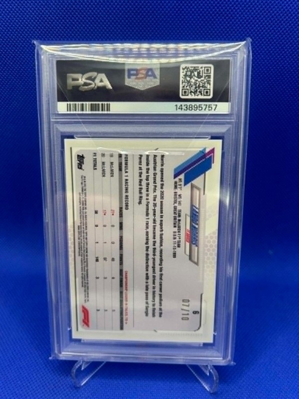 2021 Topps Chrome F1 Sapphire Lando Norris #6 Purple 07/10 PSA 9 view 2