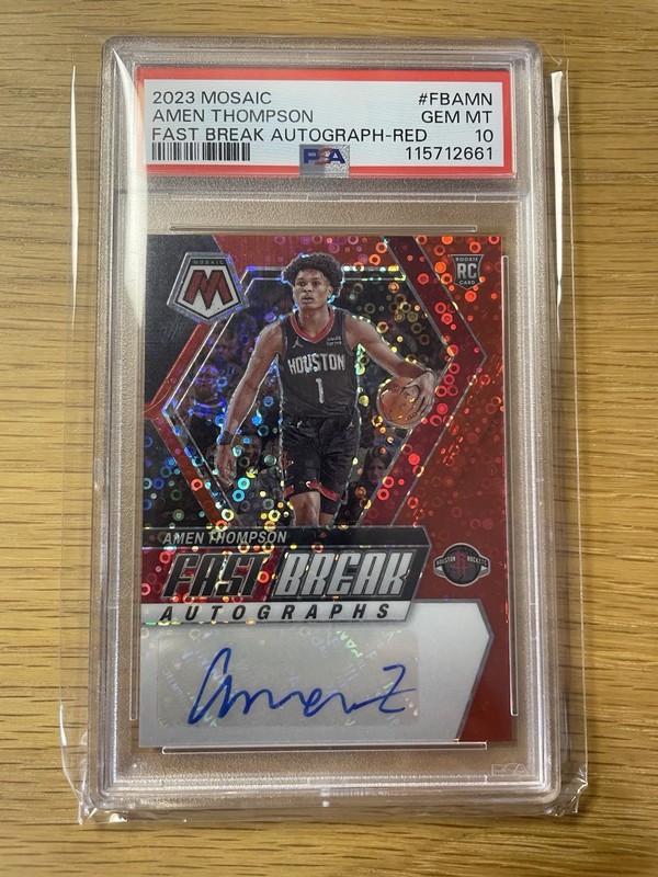 2023-24 Panini Mosaic Amen Thompson Fast Break Auto Red 05/30 PSA 10 - FB-AMN