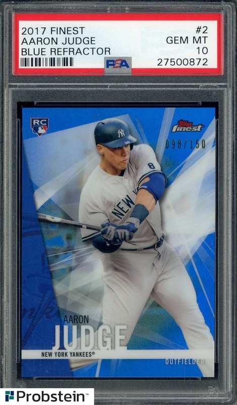 2017 Topps Finest Blue Refractor #2 Aaron Judge Yankees RC Rookie 98/150 PSA 10