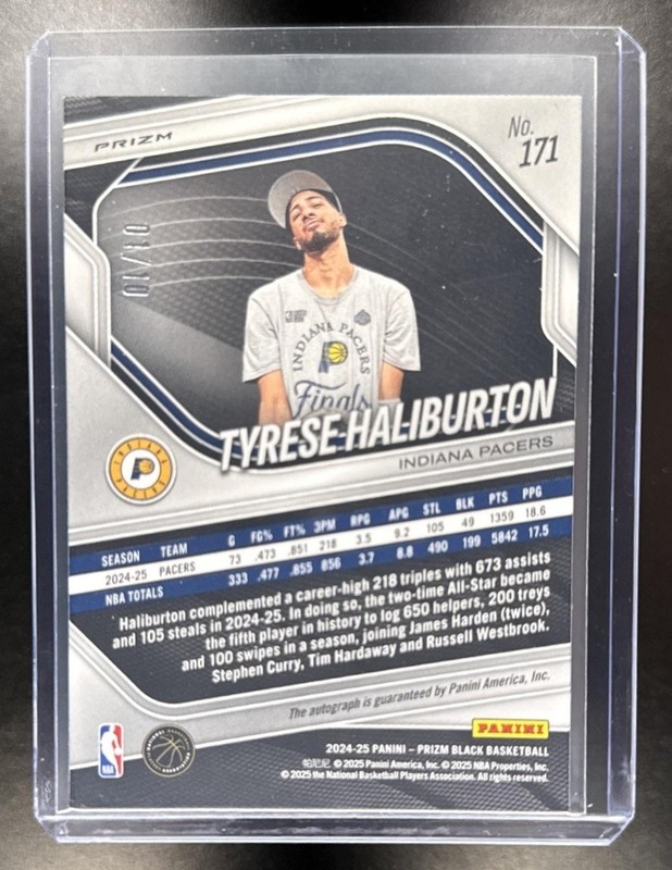 2024-25 Prizm Black Basketball Tyrese Haliburton Gold Shimmer Auto /10 view 2