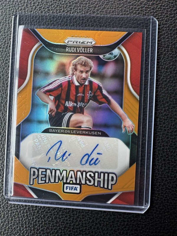 2025 Panini Prizm Fifa Soccer Rudi Voller Penmanship Choice Gold Auto /5 Bookend